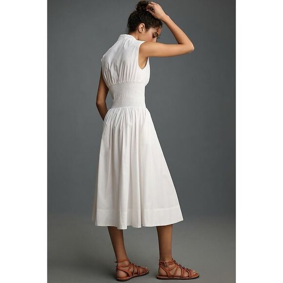 NWT Anthropologie The Tommie Cap-Sleeve Smocked Front-Zip Midi Shirt Dress 2X - Picture 2 of 9